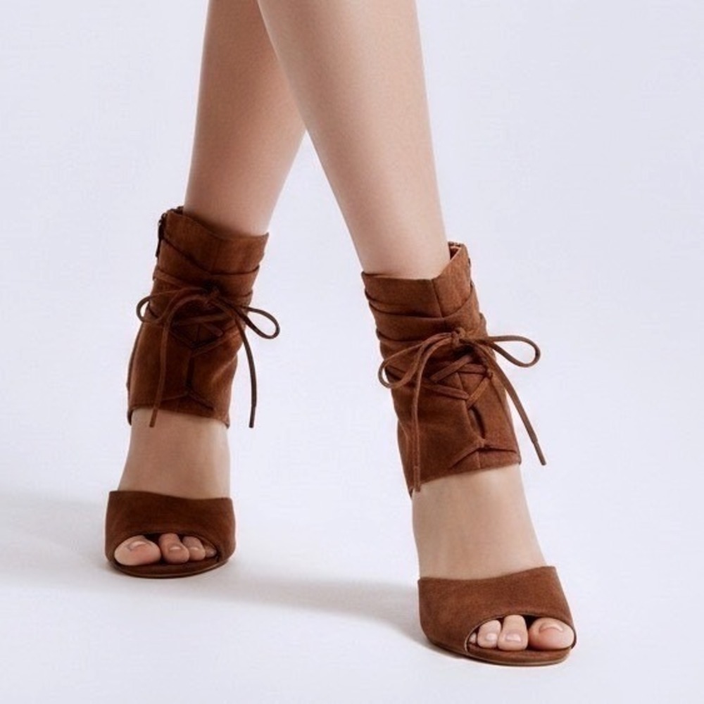 Dolce by Mojo Moxy Heeled Sandals Womens 9 Brown Excellent Lace Up Block Heel